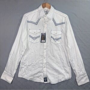 Wrangler Rock 47 Shirt Mens Medium White Western Pearl Snap Cowboy Long Sleeve